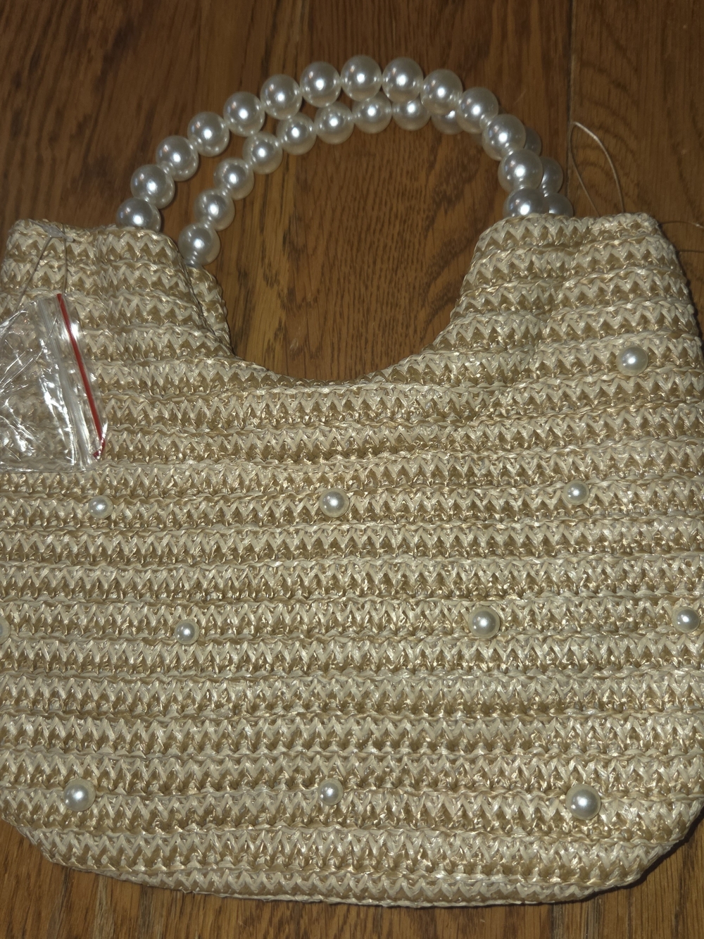 NWT d'margeaux Faux Pearl-Handle Straw Tote Bag in Natural. JJCP